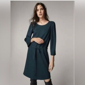 Massimo Dutti women S Dark green 3/4 sleeve drawstring‎ waist jersey dress